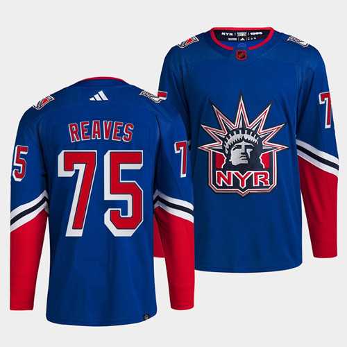 Mens New York Rangers #75 Ryan Reaves Blue 2022 Reverse Retro Stitched Jersey Dzhi->new york rangers->NHL Jersey